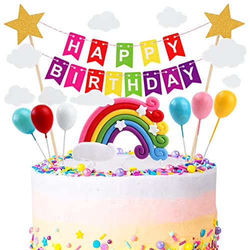 OSDUE Tortendeko Geburtstag, Macaron Kuchen Deko, Happy Birthday Tortendeko, Kuchen Topper Regenbogen, Happy Birthday, Wolke, Ballon für Kinder Mädchen Junge OSDUE Tortendeko Geburtstag, Macaron Kuchen Deko, Happy Birthday Tortendeko, Kuchen Topper Regenbogen, Happy Birthday, Wolke, Ballon für Kinder Mädchen Junge von OSDUE