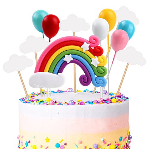 OSDUE Tortendeko Geburtstag, Macaron Kuchen Deko, Happy Birthday Tortendeko, Kuchen Topper Regenbogen, Happy Birthday, Wolke, Ballon für Kinder Mädchen Junge von OSDUE