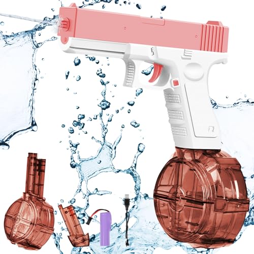 OSDUE Wasserpistole Elektrisch, Automatische Wasserpistole Reichweite 26-32 Ft Große Kapazität 435cc und 60cc Spielzeug für Erwachsene Kinder Schwimmbad Party Strand Sommer Draussen (Rosa) von OSDUE