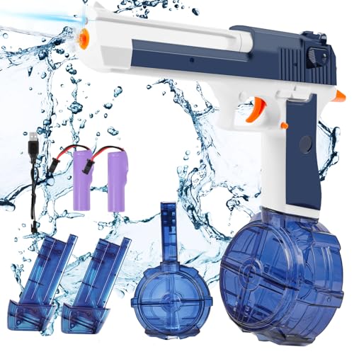 OSDUE Wasserpistole Elektrisch, Automatische Wasserpistole Reichweite 26-32 Ft Große Kapazität 435cc und 60cc x2 Spielzeug für Erwachsene Kinder Schwimmbad Party Strand Sommer Draussen (Blau) von OSDUE