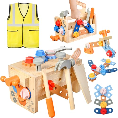OSDUE Werkzeugkoffer Kinder Spielzeug, Montessori Spielzeug Junge Mädchen Holzspielzeug Werkzeugkasten, Kinderwerkzeug Lernspielzeug Werkzeug Koffer Kinder Kinderspielzeug Spiele mit Schürze OSDUE Werkzeugkoffer Kinder Spielzeug, Montessori Spielzeug Junge Mädchen Holzspielzeug Werkzeugkasten, Kinderwerkzeug Lernspielzeug Werkzeug Koffer Kinder Kinderspielzeug Spiele mit Schürze von OSDUE
