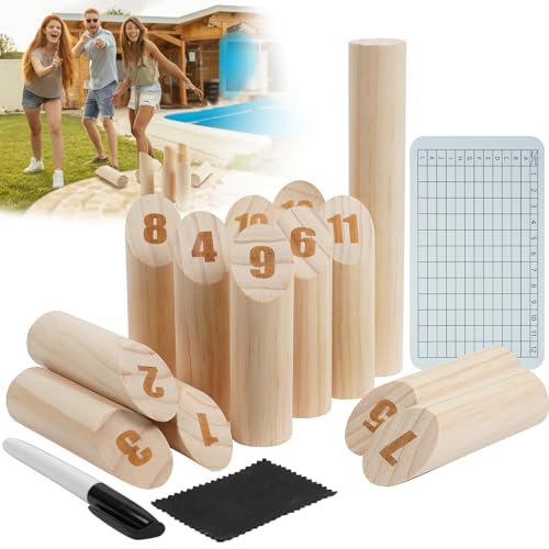 OSDUE Zahlen Wurfspiel für draußen, Holz Wikingerspiel, Kubb Yard-Spiel, Naturbelassenes Holz, Wikinger Schach für Kinder Erwachsene Outdoor Spiele, Geschicklichkeitsspiel für den Sommer von OSDUE