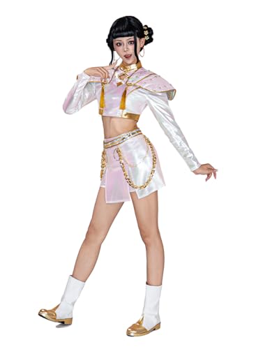 OSIAS Damen Zoey Cosplay Kostüm Weiß Bühne mit Faszinierendem Laserdesign (XL) von OSIAS