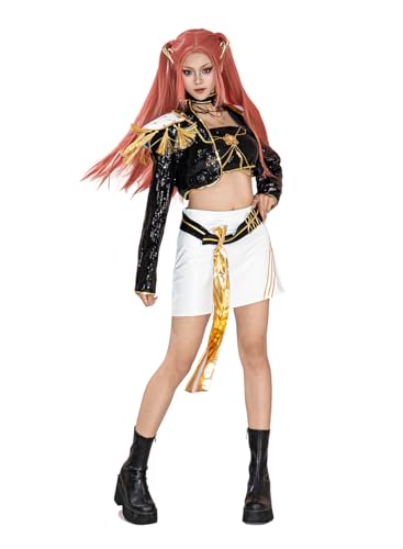 OSIAS Frauen Mira Cosplay Costume Golden Stage Outfit Schwarz Mit Pailletten-Design (XXL) von OSIAS