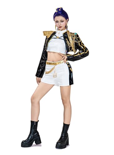 OSIAS Frauen Rumi Cosplay Costume Golden Stage Outfit Schwarz Mit Pailletten-Design (S) von OSIAS