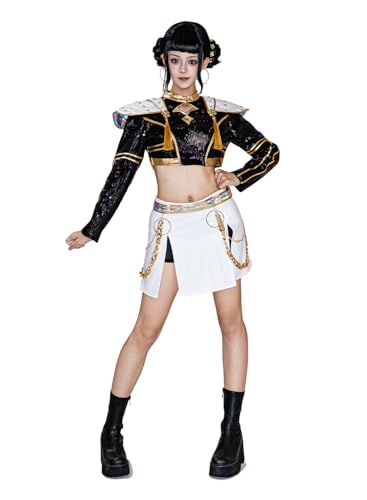 OSIAS Frauen Zoey Cosplay Costume Golden Stage Outfit Schwarz Mit Pailletten-Design (S) von OSIAS
