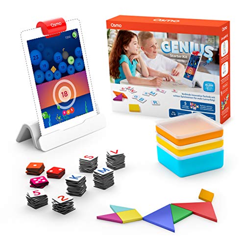 Osmo - Genius Starter Kit - 5 interaktive Lernspiele - Alter 6-10 Jahre - Mathematik, Rechtschreibung, Kunst, Kreativität und Physik - MINT Spielzeug (Osmo Basis für iPad enthalten) von OSMO