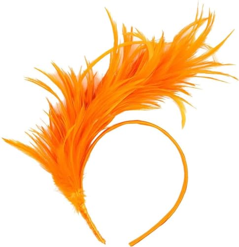 1920s Stirnband Feder Stirnband Retro Haarband 20er Stil Haarband Karneval Kopfschmuck Haarreif Fascinator Stirnbänder Damen Gatsby Cocktail Party Fascinator Fasching Kostüm Accessoires (Orange) von OSMOR