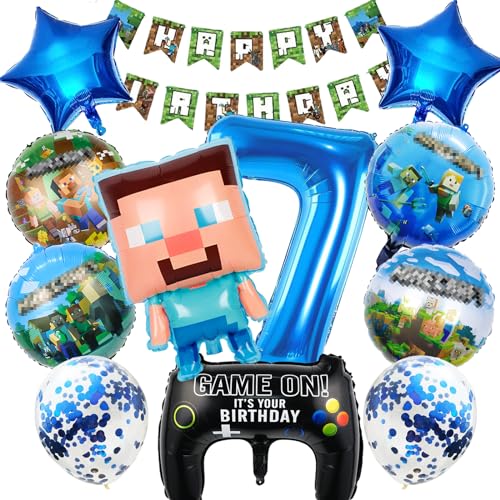 12 Stück Pixe Geburtstagsdeko 7 Jahre Junge, Pixe Ballons Geburtstag Set, Kindergeburtstag Luftballons, Geburtstag Party Deko Ballons Set für Kinder (7) von OSOFREE