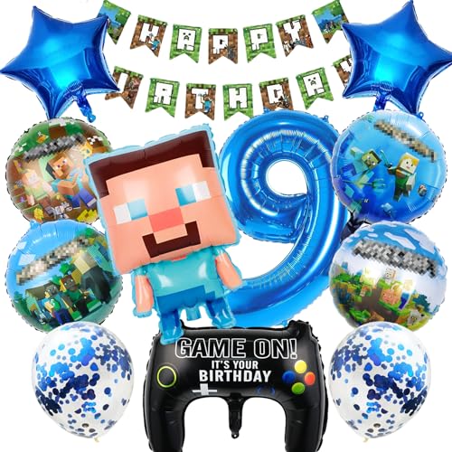 12 Stück Pixe Geburtstagsdeko 9 Jahre Junge, Pixe Ballons Geburtstag Set, Kindergeburtstag Luftballons, Geburtstag Party Deko Ballons Set für Kinder (9) von OSOFREE