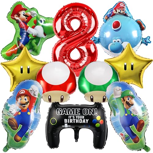 OSOFREE 10 Stück Supe Mari Geburtstagsdeko 8 Jahre Junge, Supe Mari Luftballons Deko, Folienballon Set, Geburtstag Party Deko Ballons Set für Kinder (8) von OSOFREE