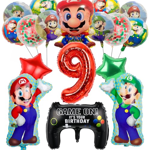 OSOFREE 13 Stück Supe Mari Geburtstagsdeko 9 Jahre Junge, Supe Mari Luftballons Geburtstag, Folienballon Set, Party Deko Ballons Set für Kindergeburtstag (9) von OSOFREE