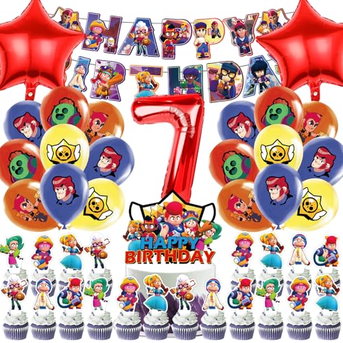 OSOFREE 45 Stück Bral Strs Geburtstagsdeko 7 Jahre Junge, Bral Strs Luftballons Geburtstag Party Set, Kindergeburtstag Ballons, Party Deko Geburtstag Set für Kinder (7) von OSOFREE