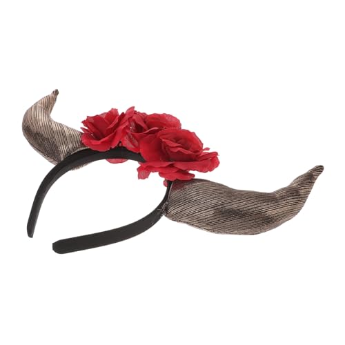 OSOLADY Rotes Horn Haarreif mit Rosen Blumen Kranz Festival Kopfschmuck für Day Of The Dead Kostüm Party Cosplay und Themenfeiern von OSOLADY