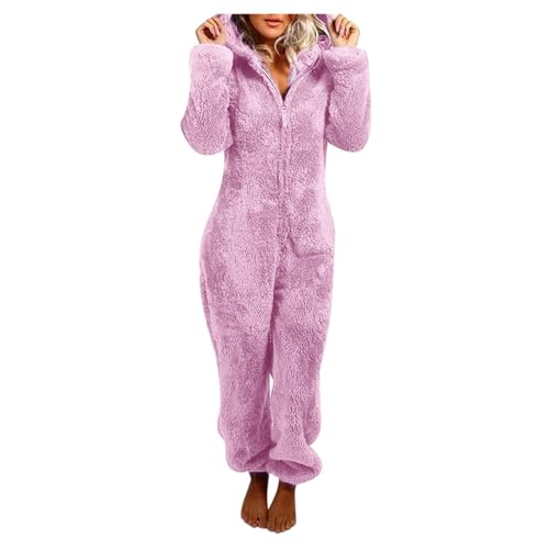 Flauschiger Fleece-Einteiler für Damen, Einteiler mit Kapuze, Plüsch, Winter, warm, Teddy, Overall, Halloween, Cosplay, Kostüm für Erwachsene und Jugendliche (13 Lila, 5XL) von OSRDFV