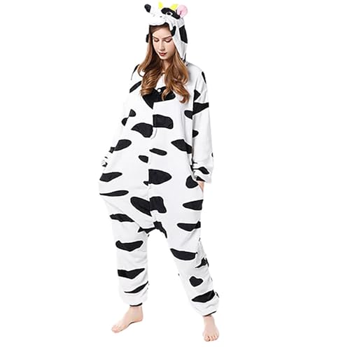 Flauschiger Fleece-Einteiler für Damen, Einteiler mit Kapuze, Plüsch, Winter, warm, Teddy, Overall, Halloween, Cosplay, Kostüm für Erwachsene und Jugendliche (19 Schwarz, M) von OSRDFV