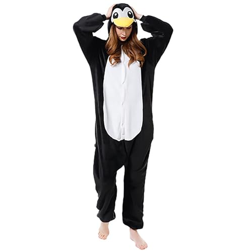 Flauschiger Fleece-Einteiler für Damen, mit Kapuze, Plüsch, einteiliger Pyjama, Winter, warm, Teddy, Overall, Halloween, Cosplay, Kostüm für Erwachsene und Jugendliche (20 Schwarz, XL) von OSRDFV