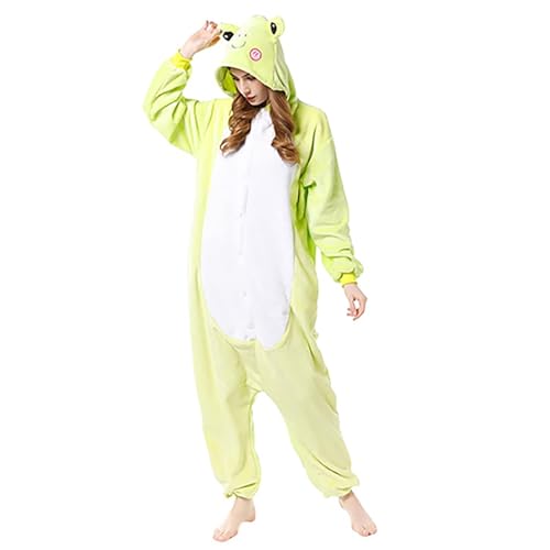 Flauschiger Fleece-Einteiler für Damen, mit Kapuze, Plüsch, einteiliger Pyjama, Winter, warm, Teddy, Overall, Halloween, Cosplay, Kostüm für Erwachsene und Jugendliche (21 Grün, XXL) von OSRDFV