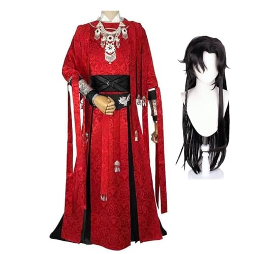 OSRDFV Tian Guan Ci Fu Cosplay Kostüm - Xie lian/Hua Cheng Kompletter Satz Charakter Hanfu Outfits Traditionelles Han Chinesisches Kleid Set für Halloween Party (Hua Cheng Cosplay(mit Perücke), XL) von OSRDFV