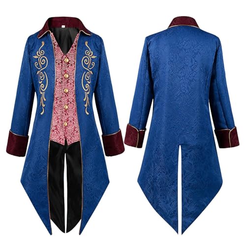 OSRDFV Vampirkostüm für Herren, Steampunk, Vintage-Jacke, mittelalterlich, Gothic, viktorianischer Frack, Uniform, Erwachsenenkostüme, Halloween-Kostüme, Mittelalterkleid, Herren, Blau, Größe S OSRDFV Vampirkostüm für Herren, Steampunk, Vintage-Jacke, mittelalterlich, Gothic, viktorianischer Frack, Uniform, Erwachsenenkostüme, Halloween-Kostüme, Mittelalterkleid, Herren, Blau, Größe S von OSRDFV
