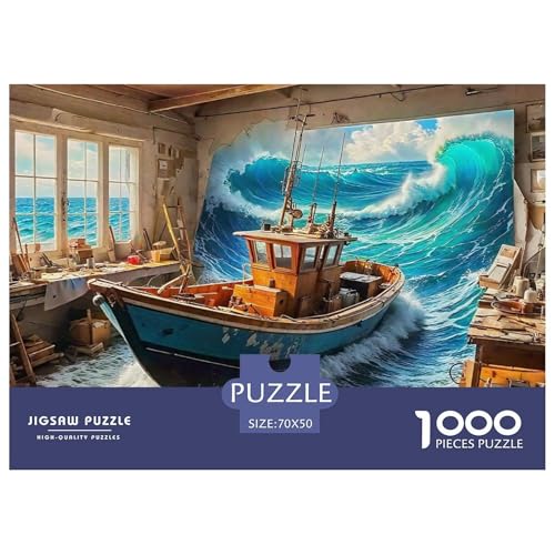 Giant Wave Fishing Boat Puzzle Boat 1000 Teiles Puzzle Farbenfrohes Legespiel Home Dekoration Für Erwachsene Teens Kinder 1000 Teile Geschenke Für Frauen,Geschenke Für Männer Feiertags- Und Reisegesch von OTBSDNKZZ