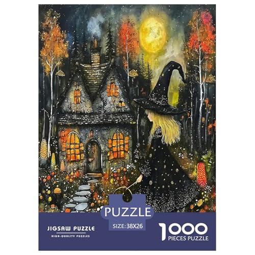 Halloween Puzzle Hexe 1000-teiliges Stress Abbauen Für Erwachsene Teens Kinder 1000 Teile Feiertags- Und Reisegeschenke 38x26cm/1000pcs von OTBSDNKZZ