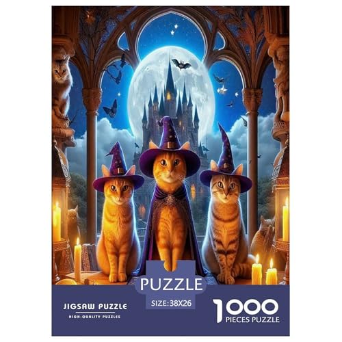 Halloween Puzzle The Hexe's Cat 1000-teiliges Klassische Puzzlespiele Für Die Ganze Familie 1000 Teile Geschenke Für Frauen,Geschenke Für Männer 38x26cm/1000pcs von OTBSDNKZZ