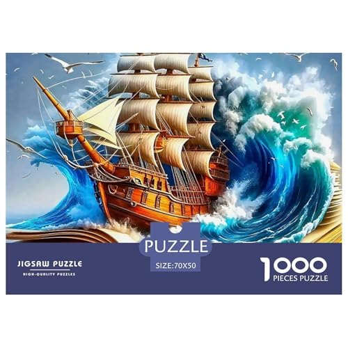 Sailboat in The Sea Puzzle Boat 1000-teiliges Stress Abbauen Für Die Ganze Familie 1000 Teile Geschenke Für Frauen,Geschenke Für Männer Feiertags- Und Reisegeschenke 70x50cm/1000pcs von OTBSDNKZZ