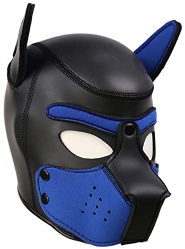 Neopren-Welpen-Kapuzenmaske, abnehmbare Cosplay-Hunde-Vollgesichtsmaske, Halloween-Maske (Blau, XL) von OTEXIFIF