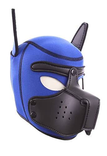 Neopren-Welpen-Kapuzenmaske, abnehmbare Cosplay-Hunde-Vollgesichtsmaske, Halloween-Maske (Blau-1, groß) von OTEXIFIF
