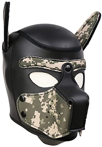 Neopren-Welpen-Kapuzenmaske, abnehmbare Cosplay-Hunde-Vollgesichtsmaske, Halloween-Maske (Camo, XL) von OTEXIFIF