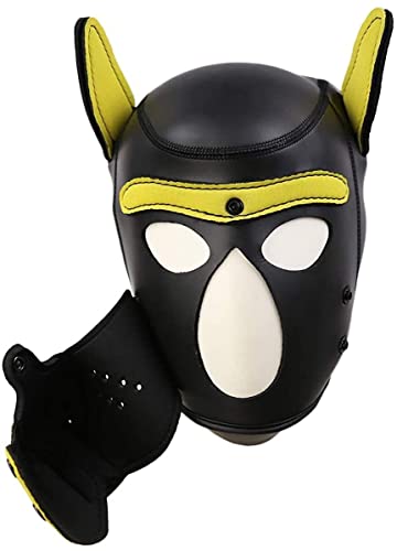 Neopren-Welpen-Kapuzenmaske, abnehmbare Cosplay-Hunde-Vollgesichtsmaske, Halloween-Maske (Gelb, XL) von OTEXIFIF