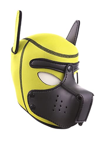Neopren-Welpen-Kapuzenmaske, abnehmbare Cosplay-Hunde-Vollgesichtsmaske, Halloween-Maske (Gelb-1, groß) von OTEXIFIF