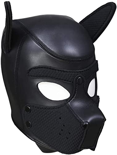 Neopren-Welpen-Kapuzenmaske, abnehmbare Cosplay-Hunde-Vollgesichtsmaske, Halloween-Maske (Schwarz, XL) von OTEXIFIF