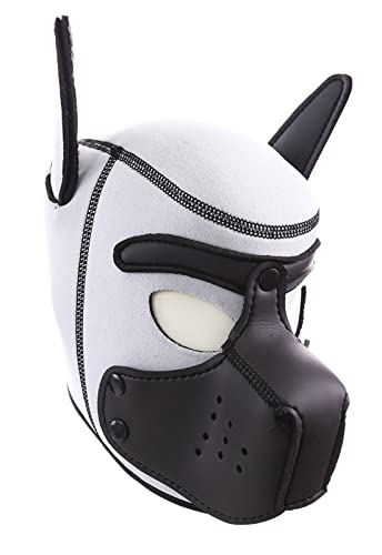 Neopren-Welpen-Kapuzenmaske, abnehmbare Cosplay-Hunde-Vollgesichtsmaske, Halloween-Maske (Weiß-1, groß) von OTEXIFIF