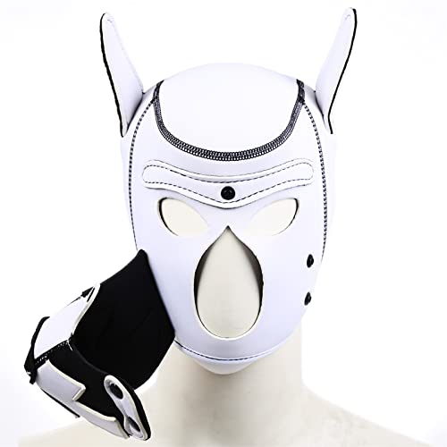 Neopren-Welpen-Kapuzenmaske, abnehmbare Cosplay-Hunde-Vollgesichtsmaske, Halloween-Maske (Weiß-2, groß) von OTEXIFIF