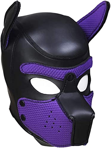 Neopren-Welpen-Kapuzenmaske, abnehmbare Cosplay-Hunde-Vollgesichtsmaske, Halloween-Maske (lila, XL) von OTEXIFIF