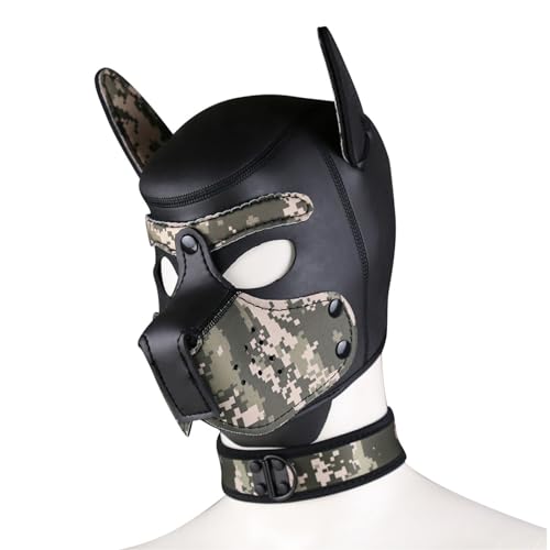 Neopren-Welpen-Kapuzenmaske mit Halsband, abnehmbare Cosplay-Hunde-Vollgesichts-Welpen-Haubenmaske, Halloween-Maske (Camo, groß) von OTEXIFIF
