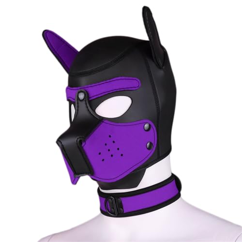 Neopren-Welpen-Kapuzenmaske mit Halsband, abnehmbare Cosplay-Hunde-Vollgesichts-Welpen-Haubenmaske, Halloween-Maske (Lila, X-Large) von OTEXIFIF