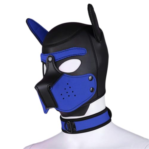 Neopren-Welpen-Kapuzenmaske mit Halsband, abnehmbare Cosplay-Hunde-Vollgesichtsmaske, Halloween-Maske (blau, groß) von OTEXIFIF