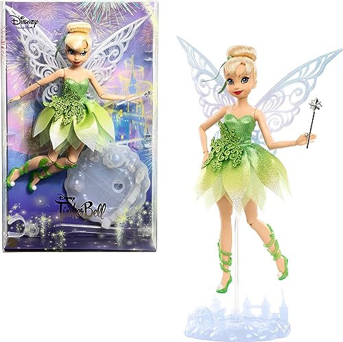 DISNEY Tinker Bell - Sammelpuppe zum 100. Geburtstag von Disney, inspiriert von Peter Pan, mit funkelnden Details und beweglichen Flügeln, für ultimativen Spiel- und Ausstellungsspaß, HLX67 von Mattel