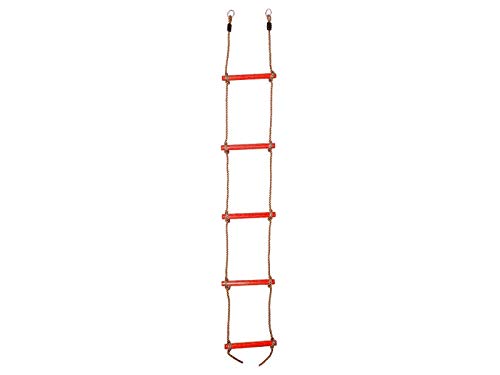 OTITU Strickleiter für Kinder - Hängeleiter Kinder, Kletterleiter mit 5 Holzsprossen Kletterspielzeug Gartenspielgerät für Kinder Robuste Seilleiter für Garten und Spielplatz Rot von OTITU