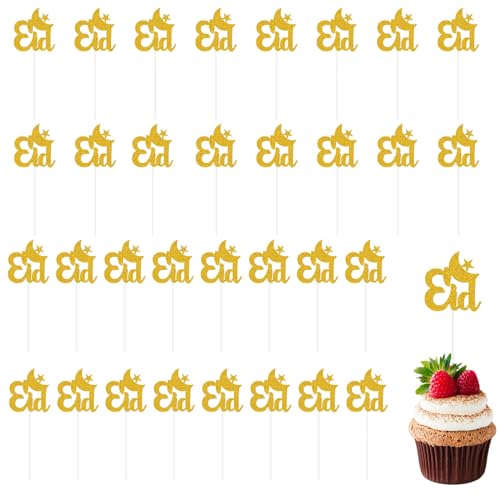Eid Mubarak Cake Topper,32 Stück Glitzer Mond und Stern Ramadan Kuchendekoration,Gold Eid Mubarak Cupcake Topper für Muslimisch Islam Kareem Party Dekoration Supplies Eid Mubarak Cake Topper,32 Stück Glitzer Mond und Stern Ramadan Kuchendekoration,Gold Eid Mubarak Cupcake Topper für Muslimisch Islam Kareem Party Dekoration Supplies von OTKARXUS