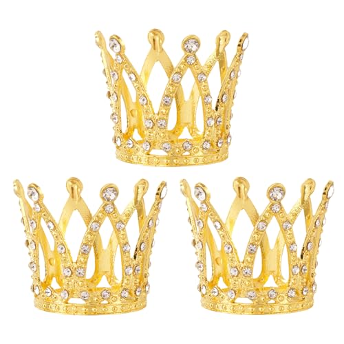 Krone Cake Topper, 3 Stück Kleine Strass-Krone Tortenaufsatz, Gold Silber Krone Kuchendekoration für Geburtstag Party Hochzeit Kuchen Prinzessin Kopfschmuck Zubehör (Gold) von OTKARXUS