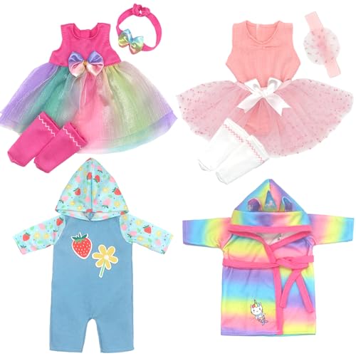4 Packungen Puppenkleidung Puppenkleider Set mit Stirnband und Socken für 30-36 cm Puppen von OTMOON