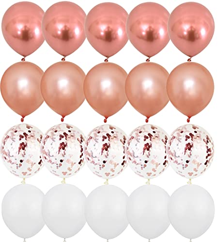 OTMVicor Metallische Roségold-Luftballons – 20 Stück Rotgold und Weiß, 30,5 cm Konfetti für Party von OTMVicor