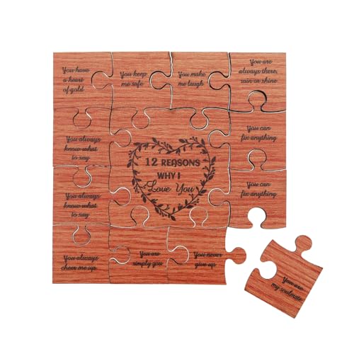 12 Gründe, warum ich dich liebe Puzzleteile Holz-Set, 13-teiliges Holzpuzzle zum Valentinstag, Jahrestag, Geburtstag, romantisches Geschenk, 12 x 12 cm von OTOTEC
