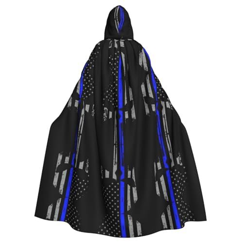 OTTKGGA Blauer gestreifter Sternentototenkopf-Umhang Zauberer-Umhang Sensenmann-Vampir-Party, Halloween, Erwachsene, Cosplay, Bühnenkostüme von OTTKGGA