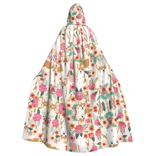 OTTKGGA Corgi Kapuzenumhang mit Blumenmuster, Zauberer-Umhang, Sensenmann, Vampir-Party, Halloween, Erwachsene, Cosplay, Bühnenkostüme von OTTKGGA
