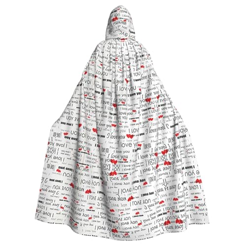 OTTKGGA Kapuzenumhang mit Aufschrift "I Love You" mit Herzen, Zauberer-Umhang, Sensenmann, Vampir-Party, Halloween, Erwachsene, Cosplay, Bühnenkostüme OTTKGGA Kapuzenumhang mit Aufschrift "I Love You" mit Herzen, Zauberer-Umhang, Sensenmann, Vampir-Party, Halloween, Erwachsene, Cosplay, Bühnenkostüme von OTTKGGA